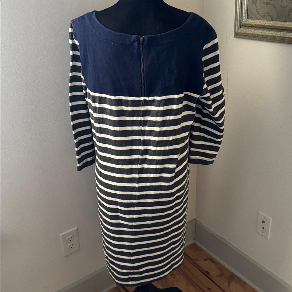GAP Navy gray ivory striped casual Dress Sz XL cotton 3/4 sleeves - Picture 8 of 12